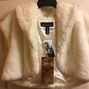 INC Women's Size M Faux White Fur Bolero